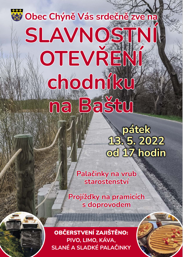 slavnostní otevření chodníku na baštu leták