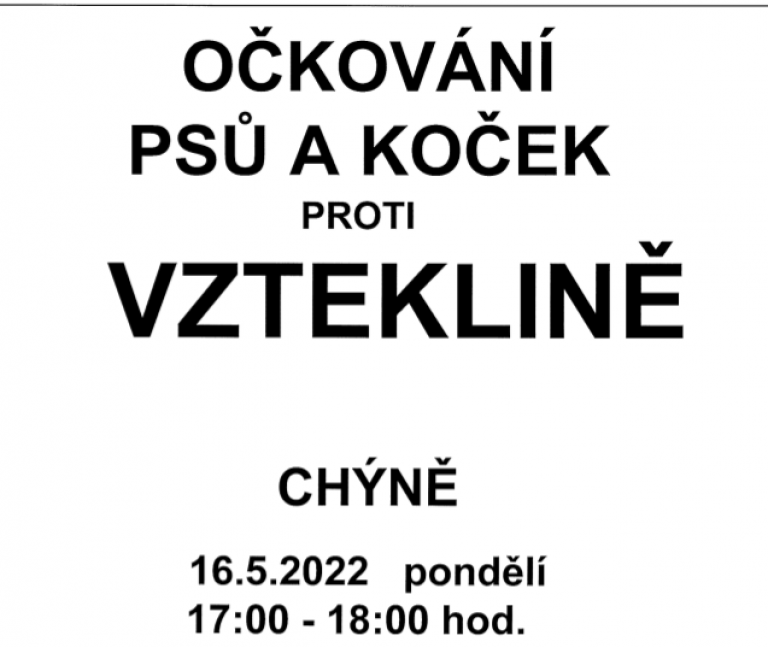 Očkování psů a koček - 16. 5. 2022 - připomínáme