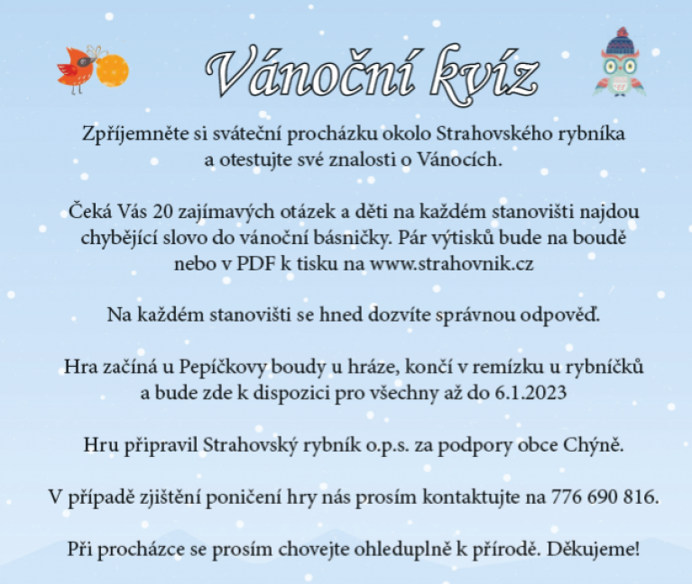 Vánoční kvíz okolo Strahovského rybníka