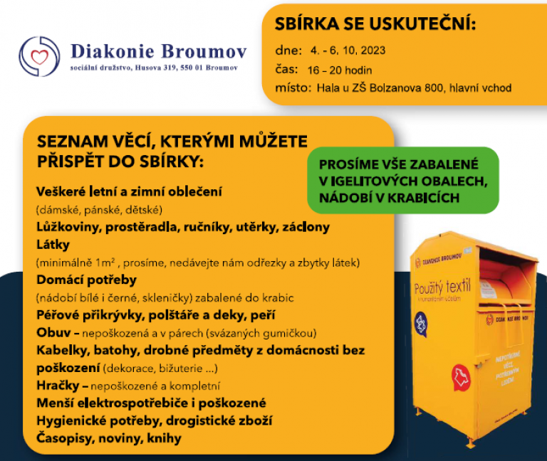 Sbírka v Chýni pro Diakonii Broumov - 4. - 6. 10. 2023