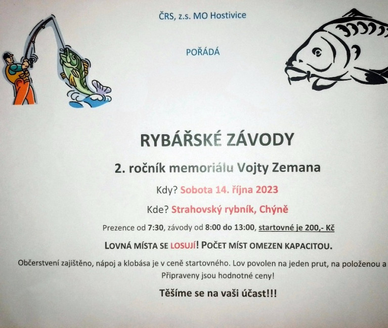 Rybářské závody - 2. ročník memoriálu Vojty Zemana - 14. 10. 2023